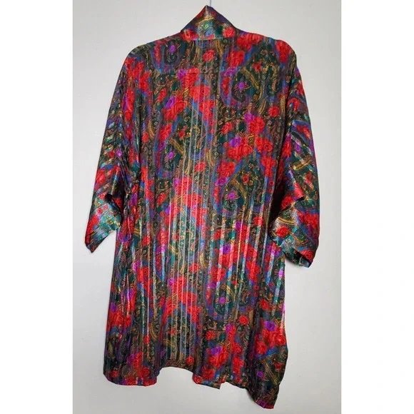 Vintage Gold Label Victoria's Secret Short Robe Large Rose Floral Paisley Jewel - Picture 5 of 7